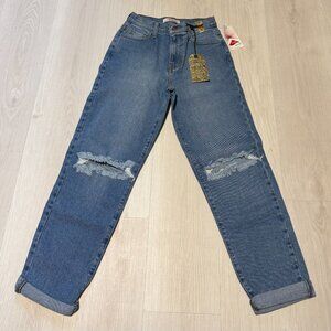 Women's Denim, Light Wash Blue Jeans, Straight, Distressed, Adult